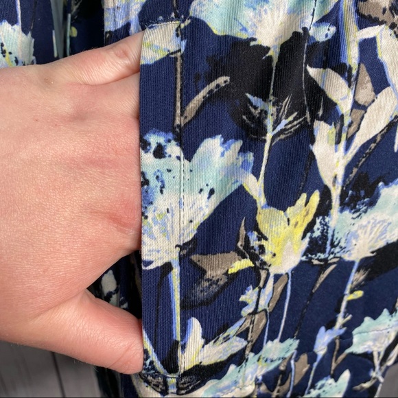 Pure Jill J Jill Small Floral Tunic Long Sleeve Pockets Navy Blue Yellow - Picture 4 of 10